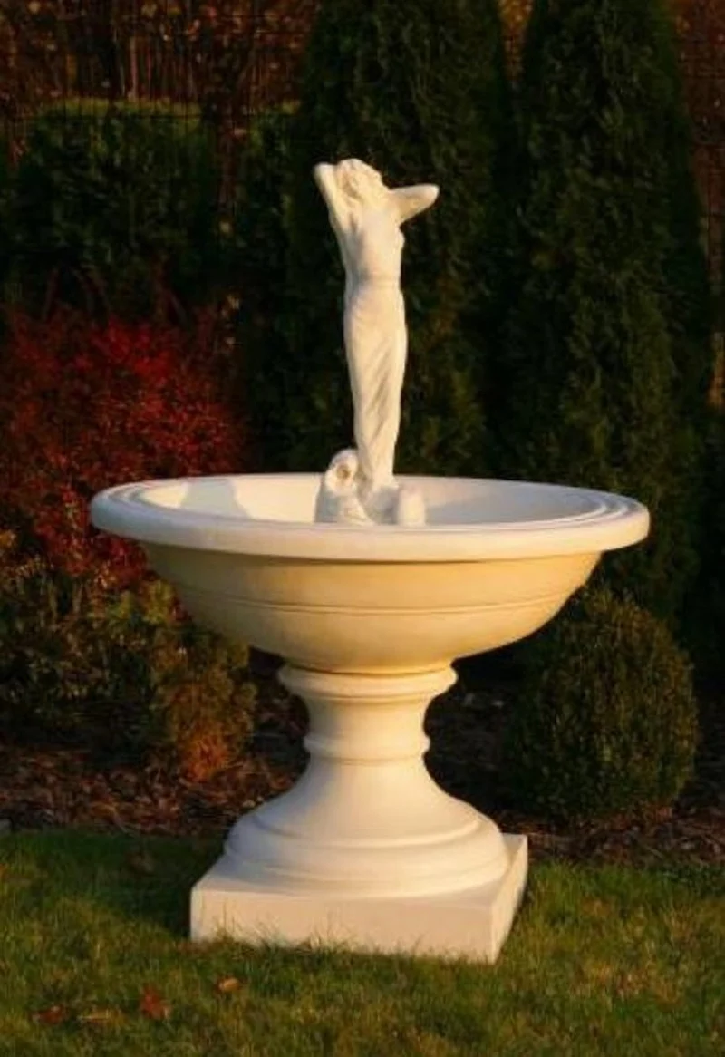 Casa Padrino Barock Springbrunnen Sandfarben Ø 102 x H. 146 cm - Prunkvoller Gartenbrunnen im Barockstil - Runder Gartendeko Stein Brunnen - Barock Garten Deko Accessoires