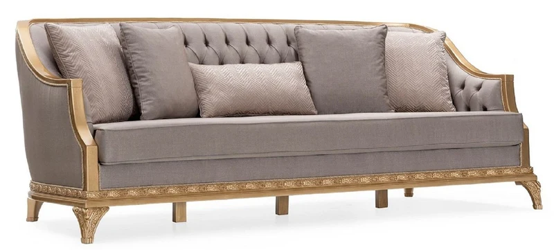 Casa Padrino Luxus Barock Wohnzimmer Set Grau / Braun / Gold - 2 Sofas & 2 Sessel & 1 Couchtisch & 2 Beistelltische - Handgefertigte Luxus Wohnzimmer Möbel im Barockstil - Edel & Prunkvoll