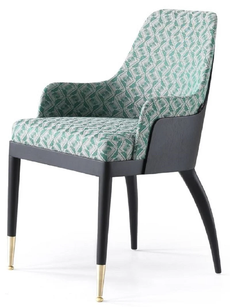 Casa Padrino Luxus Esszimmer Set Grün Muster / Schwarz / Messing - 1 Luxus Esstisch & 8 Luxus Esszimmerstühle - Esszimmer Möbel - Luxus Möbel - Luxus Kollektion