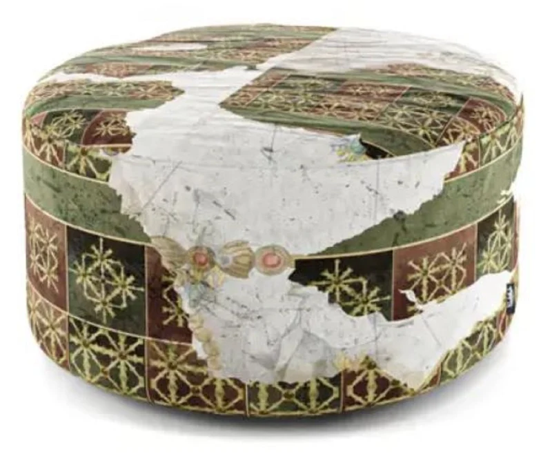 Casa Padrino Luxus Fußhocker Grün / Mehrfarbig Ø 75 x H. 30 cm - Runder Samt Hocker - Wohnzimmer Möbel - Hotel Möbel - Luxus Möbel - Luxus Einrichtung