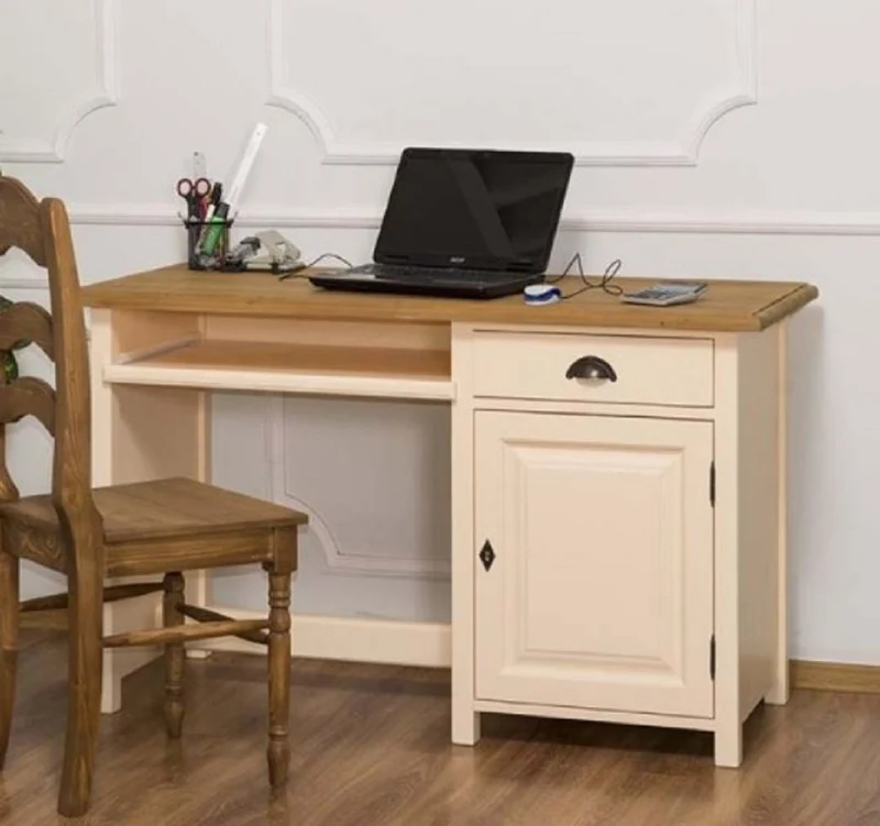 Casa Padrino Landhausstil Schreibtisch Creme / Braun 130 x 60 x H. 78 cm - Massivholz Sekretär im Landhausstil - Büro Möbel - Massivholz Möbel - Landhausstil Möbel