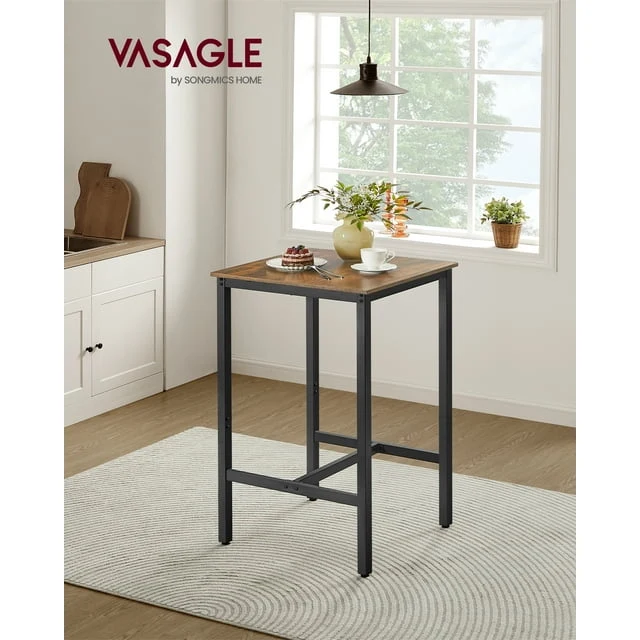 Compact 41.7" High Top Pub Table, 23.6x23.6 Inch Square Bar Table with Sturdy Metal Frame, Rustic Brown & Black