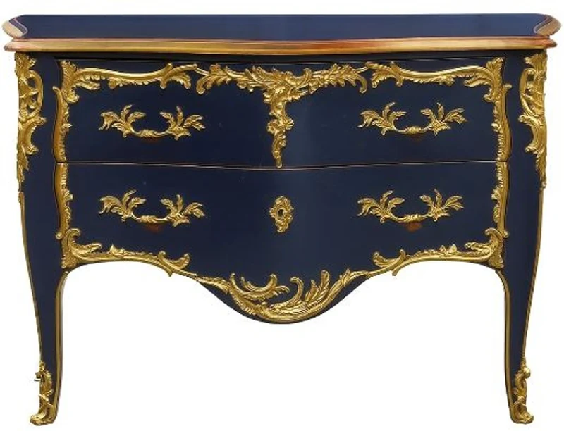 Casa Padrino Barock Kommode mit 2 Schubladen Antik Dunkelblau / Gold - Handgefertigte Massivholz Kommode im Barockstil - Handgefertigte Barock Möbel - Edel & Prunkvoll
