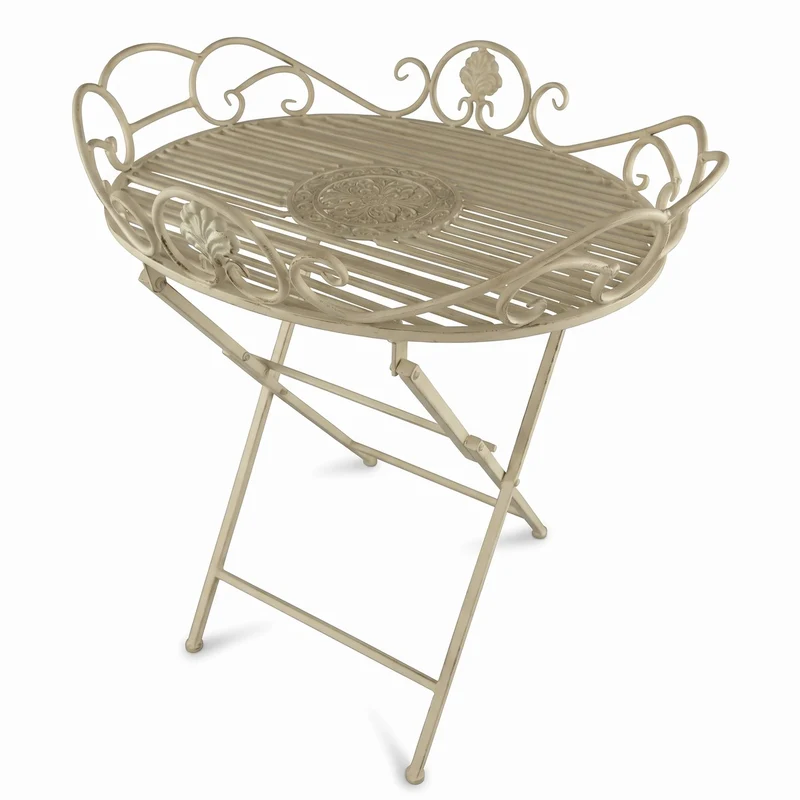 Casa Padrino Jugendstil Garten Beistelltisch Rustikal Weiß 63 x 48 x H. 70 cm - Klappbarer Garten Metall Tisch - Barock & Jugendstil Garten Möbel