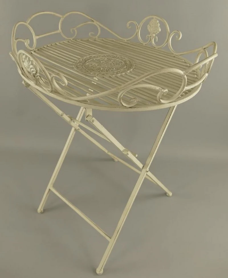 Casa Padrino Jugendstil Garten Beistelltisch Rustikal Weiß 63 x 48 x H. 70 cm - Klappbarer Garten Metall Tisch - Barock & Jugendstil Garten Möbel