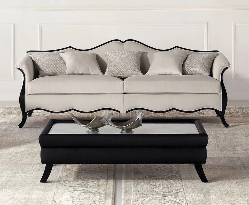 Casa Padrino Luxus Art Deco Sofa Grau / Schwarz - Handgefertigtes Wohnzimmer Sofa - Wohnzimmer Möbel - Art Deco Möbel - Luxus Möbel - Luxus Qualität - Made in Italy