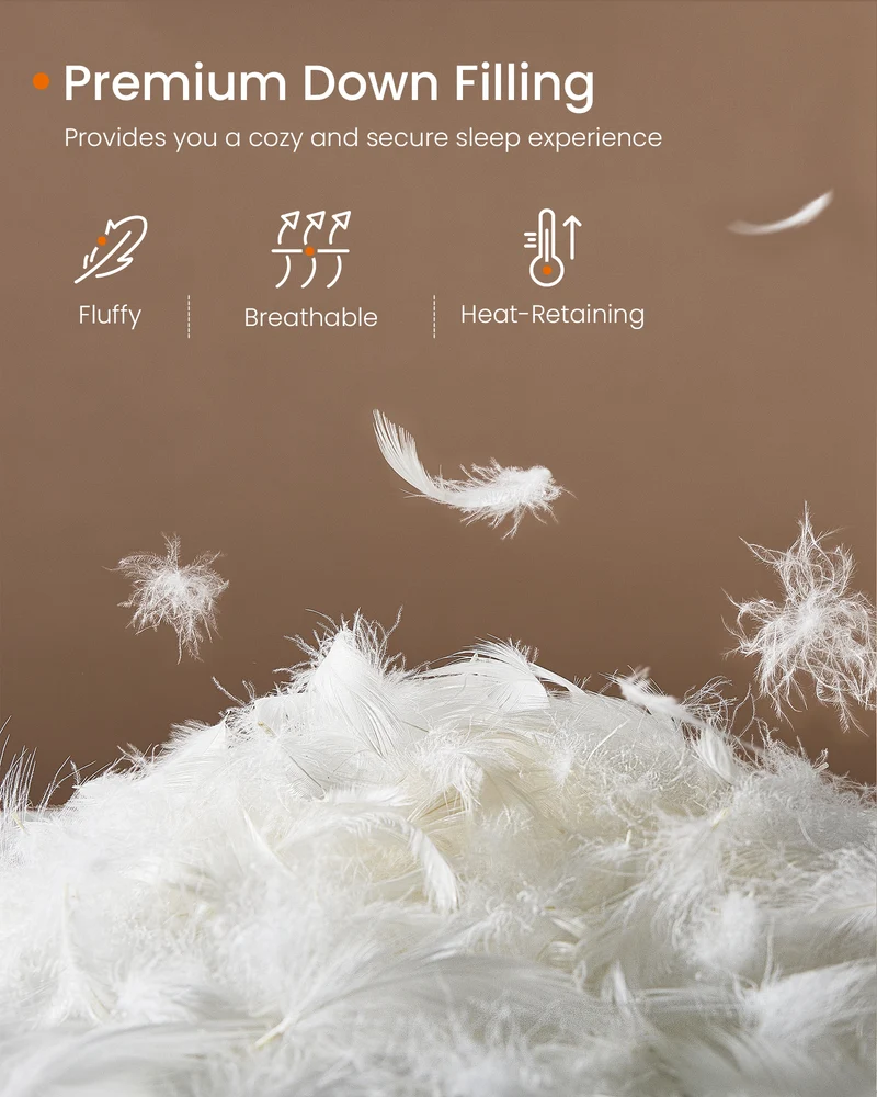 Down Comforter, Soft Down Duvet, Queen Size Duvet Insert, Feather Comforter with Corner Loops, 55 oz Filling, for All Seasons, Winter, Hotel, 90 x 90 Inches, Cloud White