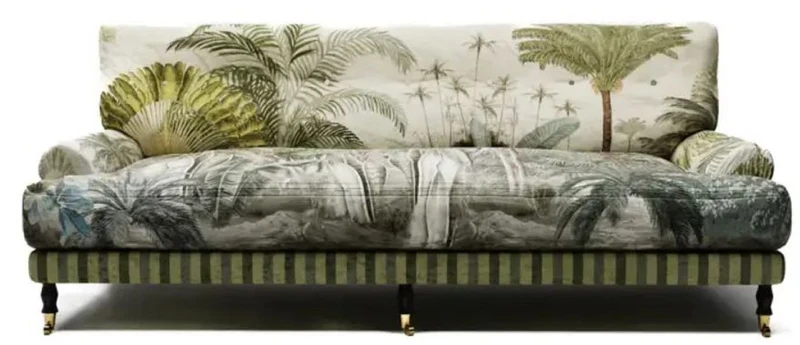 Casa Padrino Luxus Samt Sofa Grün / Mehrfarbig / Schwarz / Messing 200 x 100 x H. 87 cm - Wohnzimmer Sofa - Hotel Sofa - Wohnzimmer Möbel - Hotel Möbel - Luxus Möbel - Wohnzimmer Einrichtung