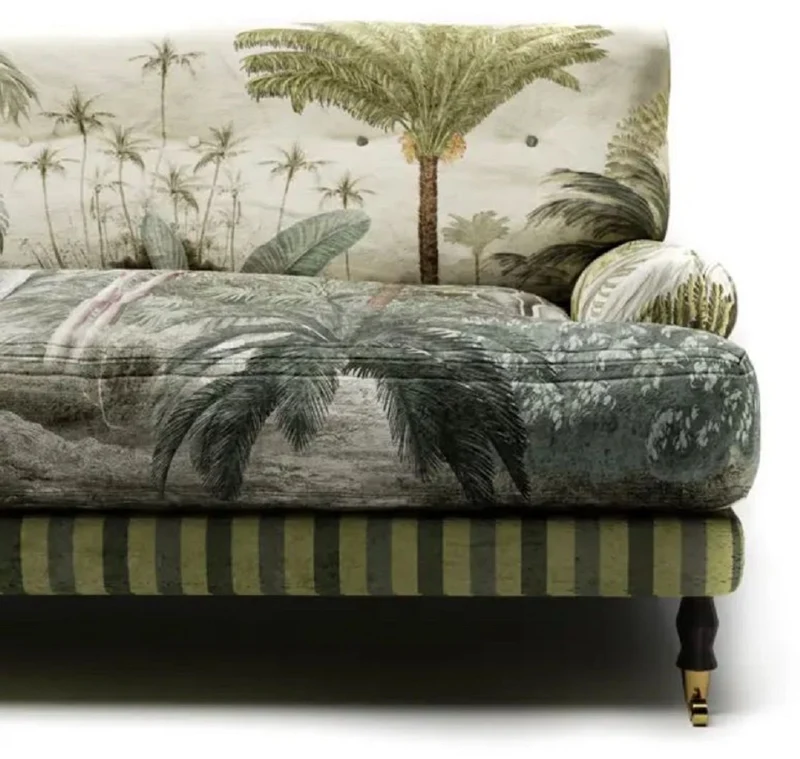 Casa Padrino Luxus Samt Sofa Grün / Mehrfarbig / Schwarz / Messing 200 x 100 x H. 87 cm - Wohnzimmer Sofa - Hotel Sofa - Wohnzimmer Möbel - Hotel Möbel - Luxus Möbel - Wohnzimmer Einrichtung
