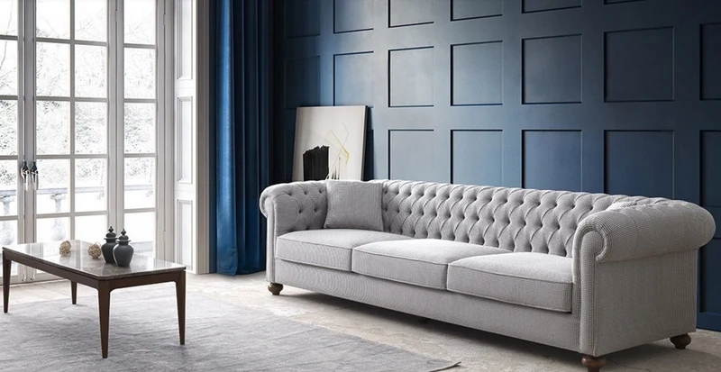 Casa Padrino Luxus Chesterfield Sofa Grau / Braun 300 x 100 x H. 77 cm - Wohnzimmer Sofa - Hotel Sofa - Wohnzimmer Möbel - Chesterfield Möbel - Luxus Möbel - Luxus Einrichtung