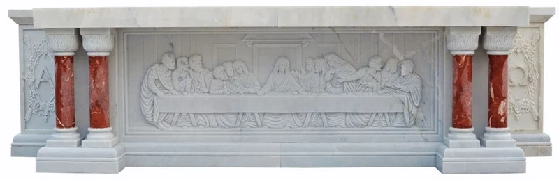 Casa Padrino Luxus Barock Altar Weiß / Rot 300 x 100 x H. 80 cm - Prunkvoller Marmor Altar - Luxus Marmor Möbel im Barockstil - Edel & Prunkvoll