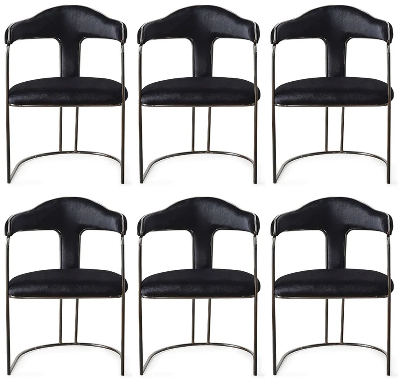 Casa Padrino Luxus Art Deco Esszimmer Stuhl 6er Set mit Armlehnen Schwarz / Bronze 60 x 58 x H. 92 cm - Esszimmer Möbel - Restaurant Möbel - Art Deco Möbel - Luxus Möbel