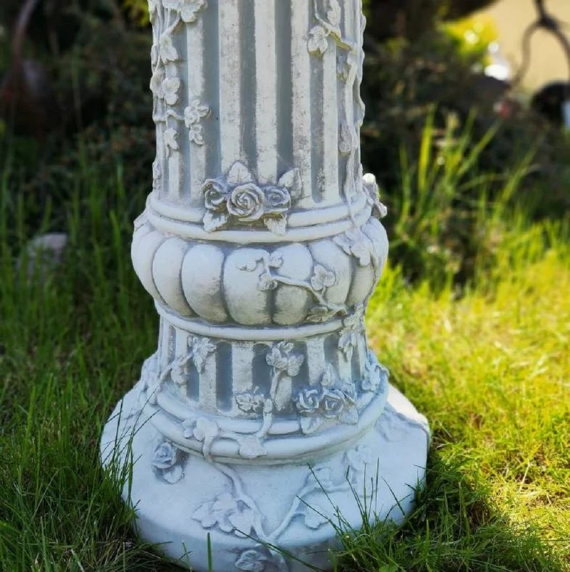 Casa Padrino Barock Säule Grau Ø 35 x H. 78 cm - Prunkvolle Gartensäule im Barockstil - Runde Gartendeko Stein Säule - Barock Garten & Terrassen Deko Accessoires