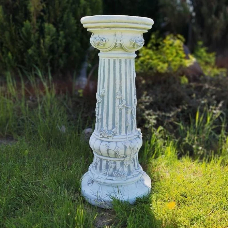 Casa Padrino Barock Säule Grau Ø 35 x H. 78 cm - Prunkvolle Gartensäule im Barockstil - Runde Gartendeko Stein Säule - Barock Garten & Terrassen Deko Accessoires