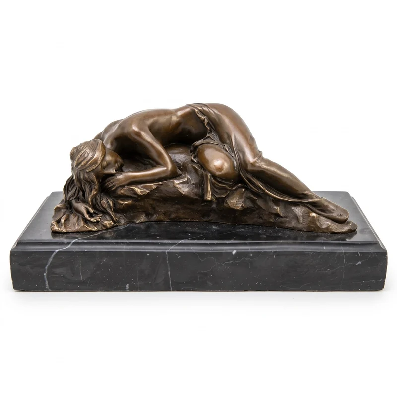 Casa Padrino Luxus Bronze Skulptur schlafende Frau Bronze / Schwarz 22 x 11 x H. 10 cm - Bronze Figur mit Marmorsockel - Schreibtisch Deko Accessoires