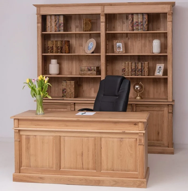 Casa Padrino Landhausstil Büro Möbel Set Naturfarben - 1 Landhausstil Massivholz Schreibtisch & 1 Landhausstil Massivholz Regalschrank - Landhausstil Massivholz Büro Möbel