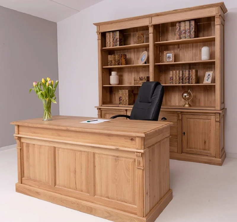 Casa Padrino Landhausstil Büro Möbel Set Naturfarben - 1 Landhausstil Massivholz Schreibtisch & 1 Landhausstil Massivholz Regalschrank - Landhausstil Massivholz Büro Möbel