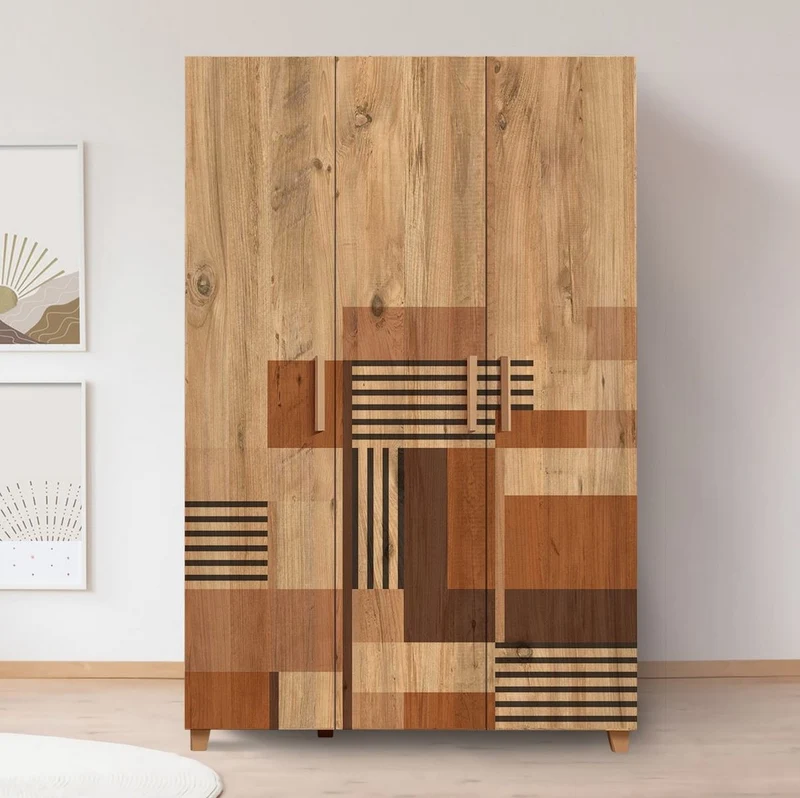Casa Padrino Luxus Schlafzimmerschrank Naturfarben / Braun 120 x 48 x H. 189 cm - Massivholz Kleiderschrank mit 3 Türen - Schlafzimmer Möbel - Hotel Möbel - Luxus Möbel