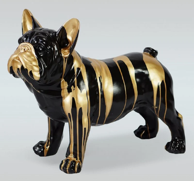 Casa Padrino Luxus Deko Figur Hund Bulldogge Schwarz / Gold 89 x H. 68 cm - Kunstharz Deko Skulptur - Wohnzimmer Deko - Luxus Deko Tierfigur