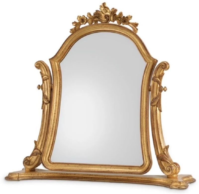 Casa Padrino Luxus Barock Tischspiegel Antik Gold - Handgefertigter Barockstil Bronze Schminkspiegel - Kosmetikspiegel - Barock Deko Accessoires - Luxus Qualität - Made in Italy