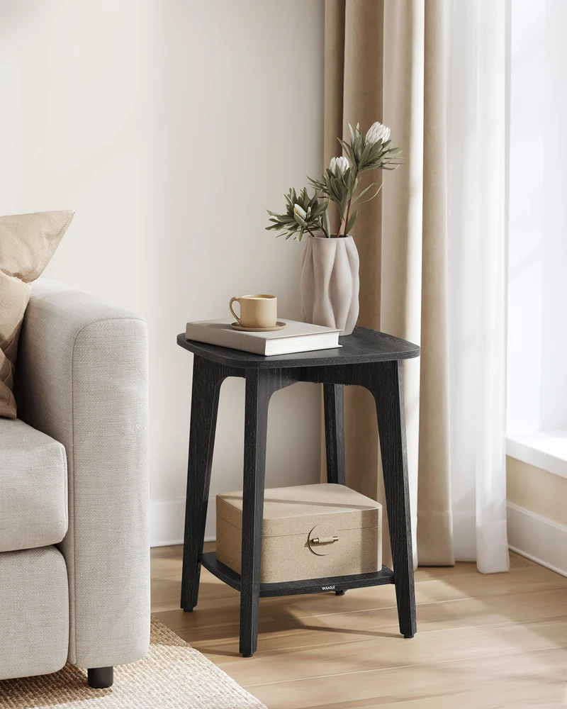 Side Table, Small Square End Table with Lower Shelf, Nightstand for Small Spaces