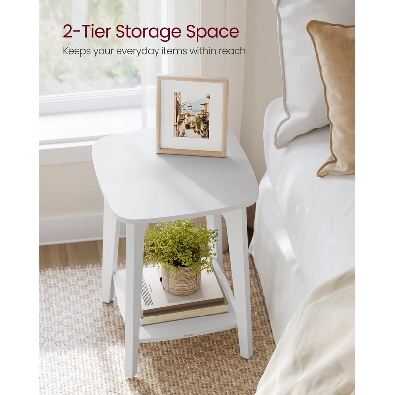 Side Table, Small Square End Table with Lower Shelf, Nightstand for Small Spaces, Cloud White