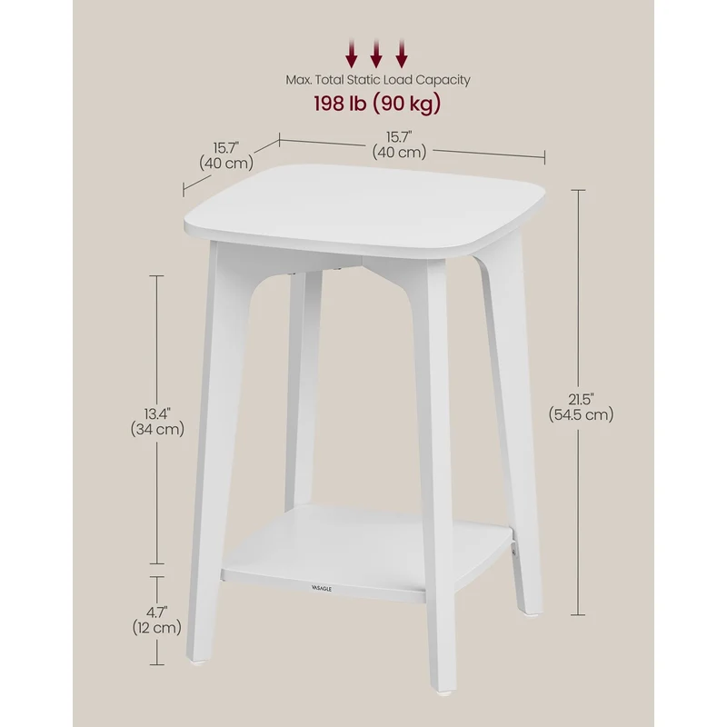 Side Table, Small Square End Table with Lower Shelf, Nightstand for Small Spaces, Cloud White
