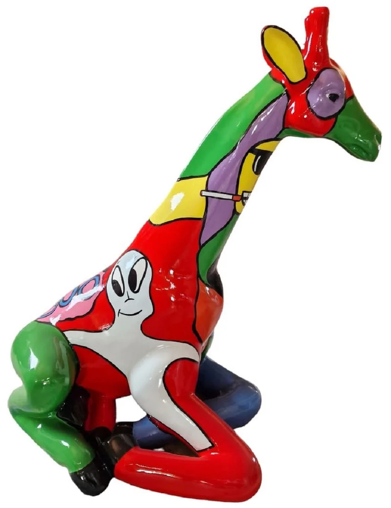 Casa Padrino Luxus Deko Skulptur Giraffe Bunt H. 80 cm - XXL Deko Skulptur - XXL Deko Figur - XXL Tierfigur - Große Deko Figur - Wohnzimmer Deko - Garten Deko - Deko XXL Figuren