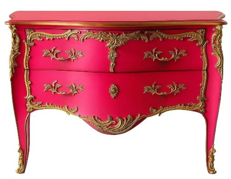 Casa Padrino Barock Kommode mit 2 Schubladen Antik Rosa / Gold - Handgefertigte Massivholz Kommode im Barockstil - Handgefertigte Barock Möbel - Edel & Prunkvoll