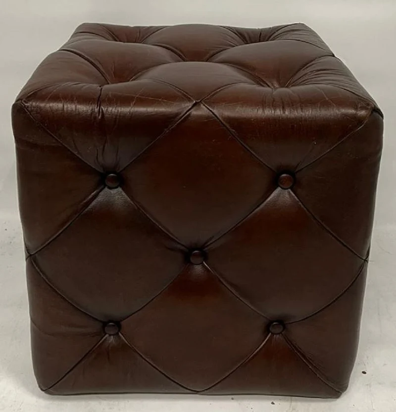 Casa Padrino Luxus Chesterfield Leder Hocker Dunkelbraun 40 x 40 x H. 40 cm - Echtleder Fußhocker - Echtleder Würfelhocker - Chesterfield Wohnzimmer - Echtleder Möbel - Luxus Möbel