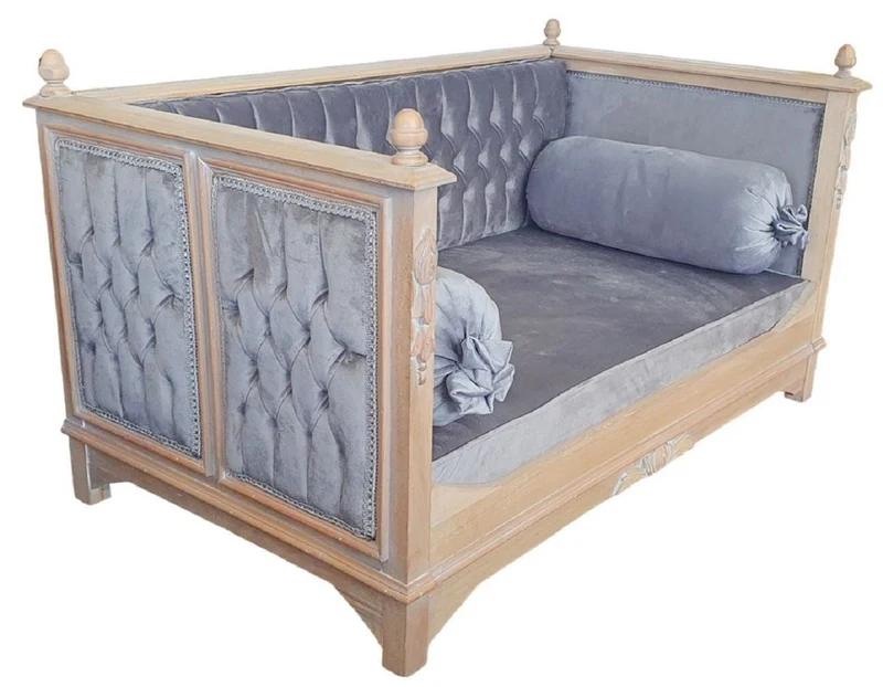 Casa Padrino Barock Hundebett Grau / Naturfarben - Prunkvolles Antik Stil Hundebett - Handgefertigte Hunde Möbel im Barockstil - Barock Tiermöbel - Antik Stil Tiermöbel