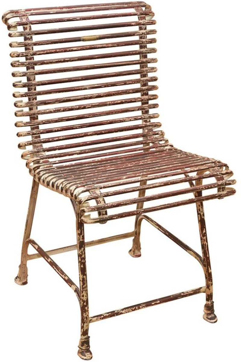Casa Padrino Jugendstil Garten Stuhl Antik Rot / Creme 44 x 50 cm - Handgefertigter Schmiedeeisen Stuhl - Nostalgische Schmiedeeisen Garten & Terrassen Möbel