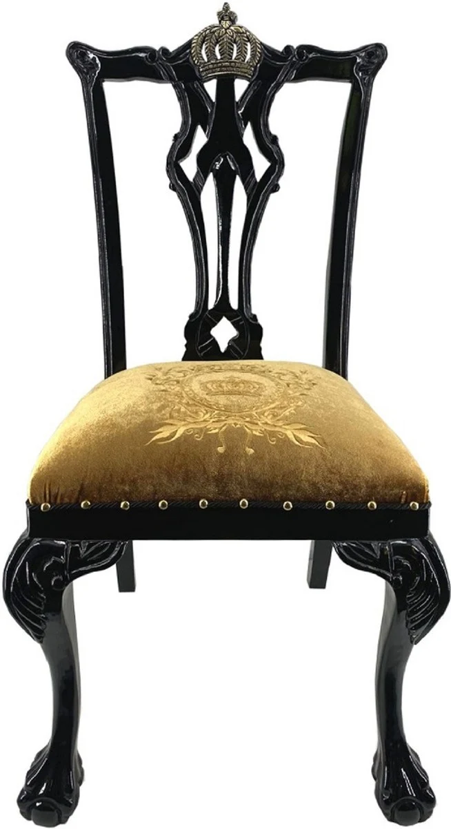Pompöös by Casa Padrino Barock Luxus Esszimmer Set Gold / Schwarz - Pompööser Barock Esstisch mit Glasplatte und 6 Barock Esszimmerstühle designed by Harald Glööckler - Barock Möbel