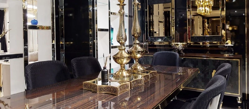Casa Padrino Luxus Esstisch Dunkelbraun / Gold 220 x 110 x H. 81 cm - Rechteckiger Massivholz Küchentisch - Esszimmer Möbel - Luxus Möbel - Luxus Einrichtung