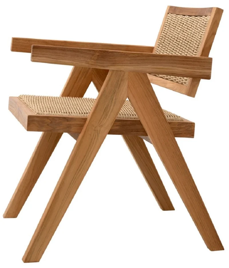 Casa Padrino Luxus Teakholz Esszimmer Stuhl mit Armlehnen Naturfarben 56 x 65,5 x H. 78 cm - Garten Stuhl - Terrassen Stuhl - Garten Möbel - Esszimmer Möbel - Luxus Teakholz Möbel