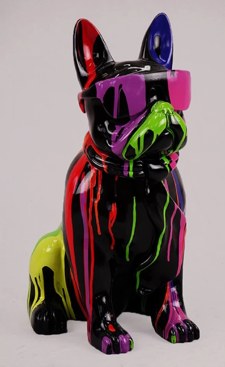 Casa Padrino Luxus Deko Figur Hund Bulldogge Schwarz / Mehrfarbig H. 65 cm - Kunstharz Deko Skulptur - Wohnzimmer Deko - Luxus Deko Tierfigur