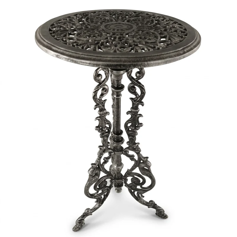 Casa Padrino Jugendstil Garten Beistelltisch Antik Grau / Schwarz Ø 36 x H. 70 cm - Runder Garten Metall Tisch - Runder Blumentisch - Barock & Jugendstil Garten Möbel