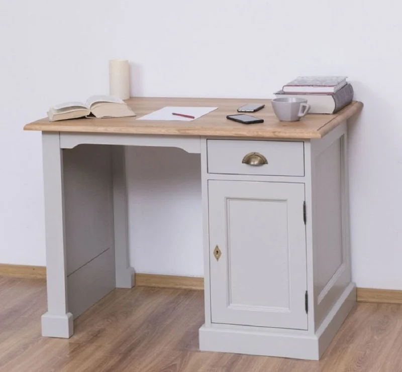 Casa Padrino Landhausstil Schreibtisch Grau / Naturfarben 110 x 70 x H. 78 cm - Massivholz Sekretär im Landhausstil - Büro Möbel - Massivholz Möbel - Landhausstil Möbel