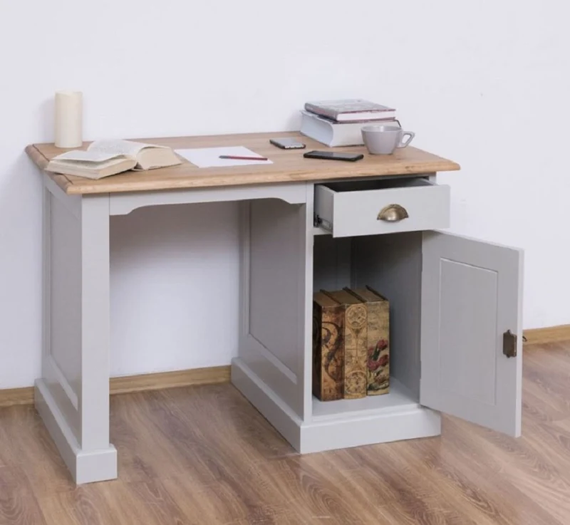 Casa Padrino Landhausstil Schreibtisch Grau / Naturfarben 110 x 70 x H. 78 cm - Massivholz Sekretär im Landhausstil - Büro Möbel - Massivholz Möbel - Landhausstil Möbel