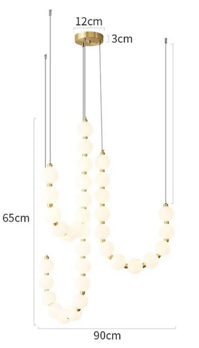 Casa Padrino Luxus LED Hängeleuchte Weiß / Messing 90 x H. 65 cm - Hängelampe mit runden Acryl Lampenschirmen - Wohnzimmer Hängeleuchte - Luxus Leuchten - Luxus Qualität - Made in Italy