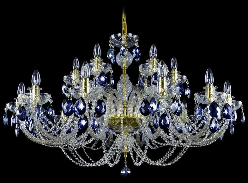 Casa Padrino Luxus Barock Kronleuchter Gold / Blau Ø 107 x H. 70 cm - Prunkvoller Barockstil Kronleuchter mit böhmischen Kristallglas - Edel & Prunkvoll