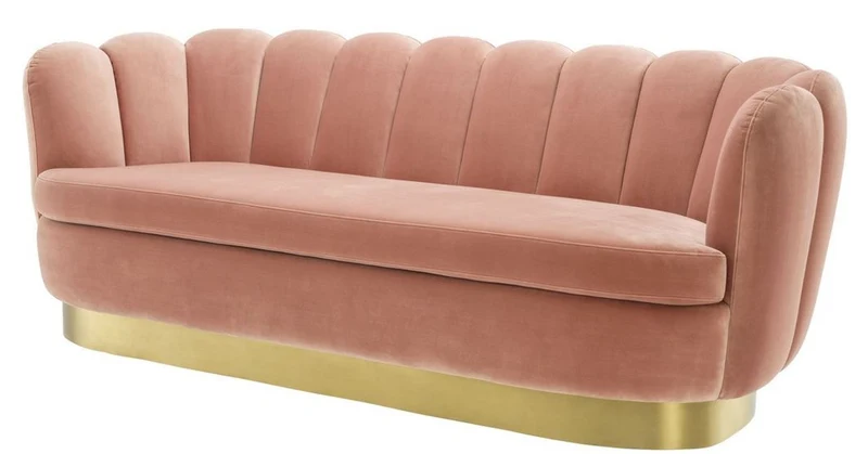 Casa Padrino Luxus Samt Sofa Hautfarben / Messing 225 x 90 x H. 80 cm - Wohnzimmer Sofa - Hotel Sofa - Luxus Möbel - Luxus Qualität