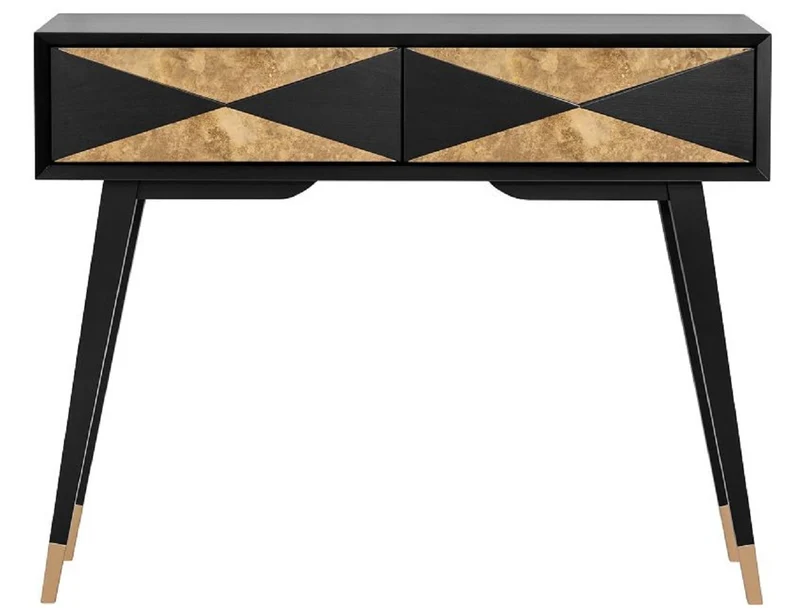 Casa Padrino Luxus Konsole Matt Schwarz / Antik Gold / Gold 100 x 35 x H. 80 cm - Verspiegelter Massivholz Konsolentisch mit 2 Schubladen - Luxus Möbel - Luxus Einrichtung