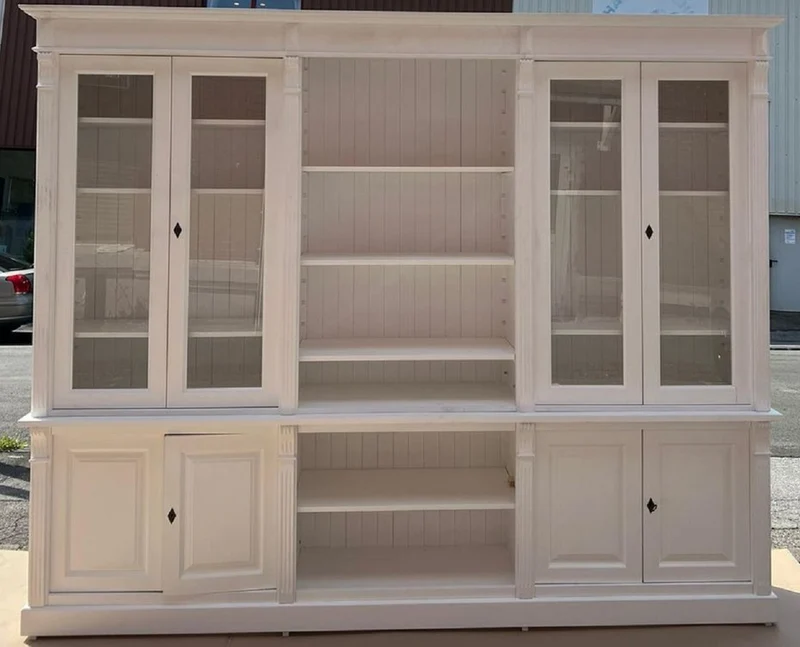 Casa Padrino Landhausstil Schrank Weiß 286 x 51 x H. 228 cm - Massivholz Bücherschrank - Wohnzimmerschrank - Regalschrank - Büroschrank - Landhausstil Möbel