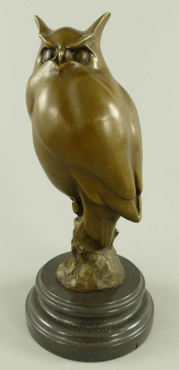 Casa Padrino Luxus Bronze Deko Figur Eule auf Marmorsockel Bronze / Schwarz 14 x 14 x H. 30 cm - Bronze Deko Skulptur - Schreibtisch Deko - Deko Accessoires - Luxus Accessoires