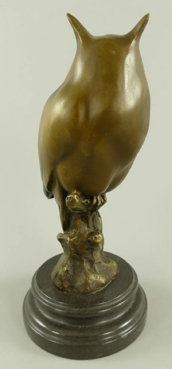 Casa Padrino Luxus Bronze Deko Figur Eule auf Marmorsockel Bronze / Schwarz 14 x 14 x H. 30 cm - Bronze Deko Skulptur - Schreibtisch Deko - Deko Accessoires - Luxus Accessoires