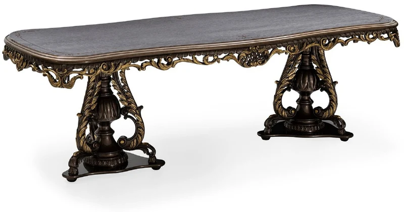 Casa Padrino Luxus Barock Esstisch Grau / Braun / Gold - Prunkvoller Barockstil Küchentisch - Luxus Esszimmer Möbel im Barockstil - Barock Esszimmer Möbel - Barock Einrichtung