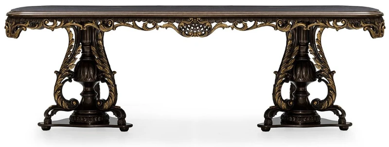 Casa Padrino Luxus Barock Esstisch Grau / Braun / Gold - Prunkvoller Barockstil Küchentisch - Luxus Esszimmer Möbel im Barockstil - Barock Esszimmer Möbel - Barock Einrichtung