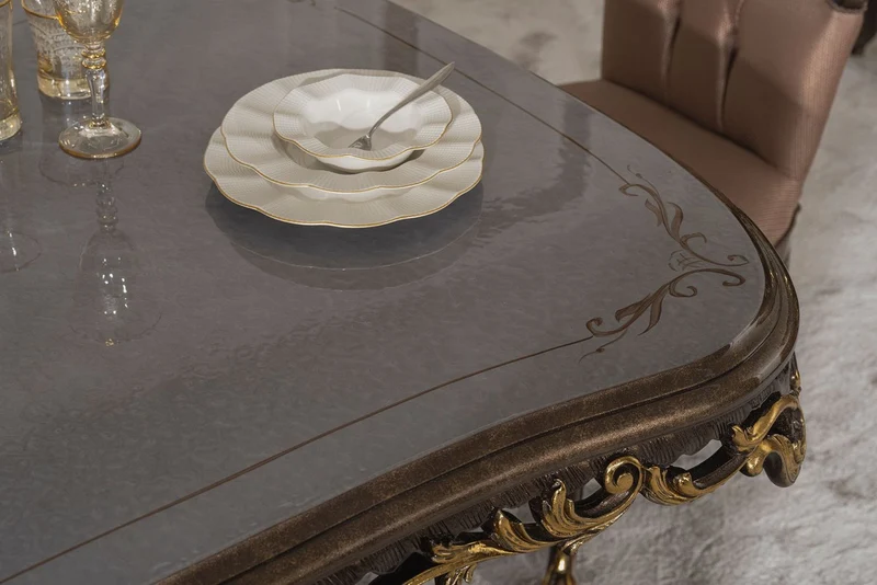 Casa Padrino Luxus Barock Esstisch Grau / Braun / Gold - Prunkvoller Barockstil Küchentisch - Luxus Esszimmer Möbel im Barockstil - Barock Esszimmer Möbel - Barock Einrichtung