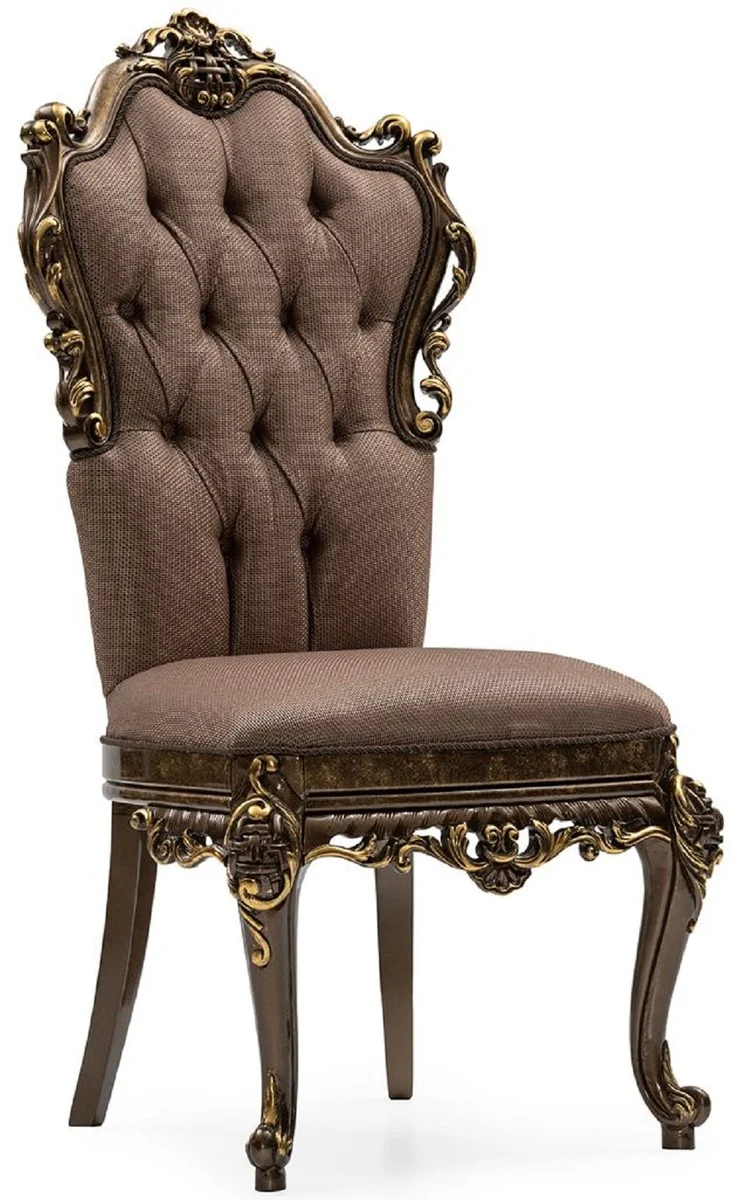 Casa Padrino Luxus Barock Esszimmer Stuhl Grau / Braun / Gold - Prunkvoller Barockstil Küchen Stuhl - Luxus Esszimmer Möbel im Barockstil - Barock Möbel - Edel & Prunkvoll